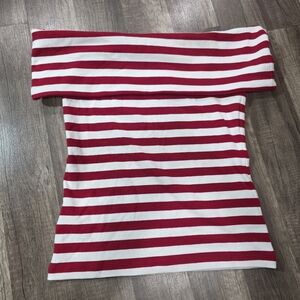 BANANA REPUBLIC RED WHITE STRIPED off Shoulder Top Tee Preppy Tennis Prep Classy